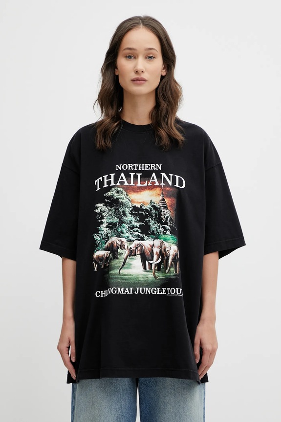 Bavlněné tričko VETEMENTS Thailand Tourist ME76TR241B černá SS26