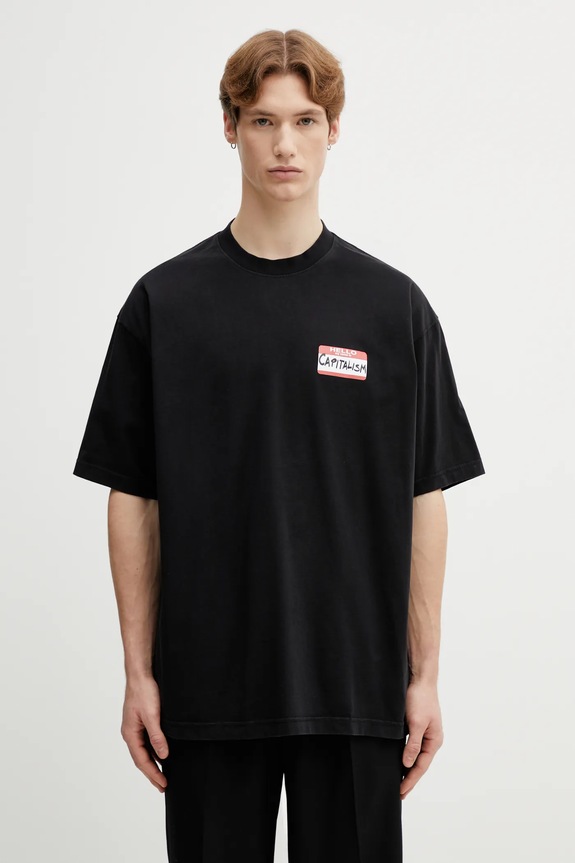 Хлопковая футболка VETEMENTS Sticker печать чёрный ME76TR228B
