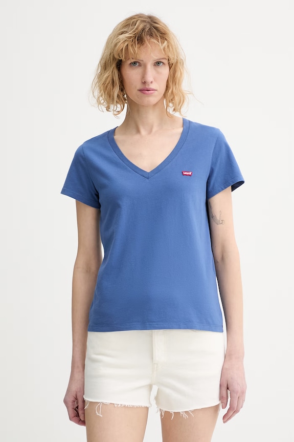 Βαμβακερό μπλουζάκι Levi's LSE_PERFECT VNECK A3170.0057 μπλε
