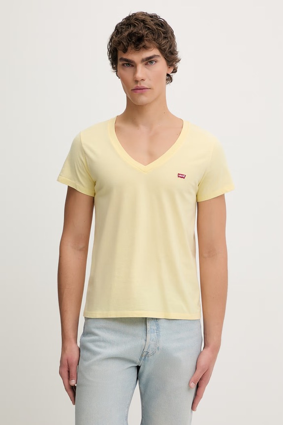 Βαμβακερό μπλουζάκι Levi's LSE_PERFECT VNECK κίτρινο A3170.0058