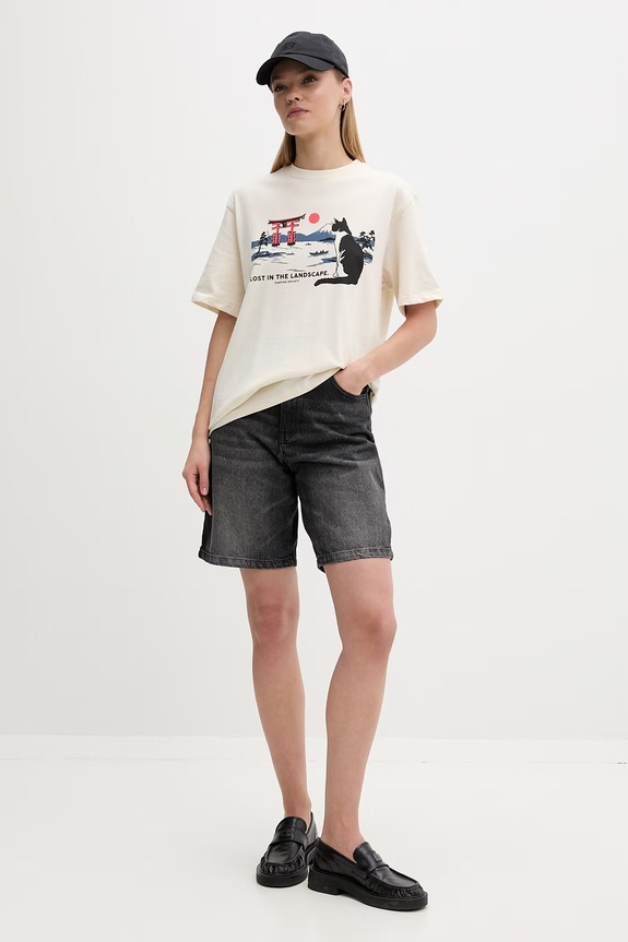 Kaotiko tricou de bumbac AS031.01.G002 bej SS26