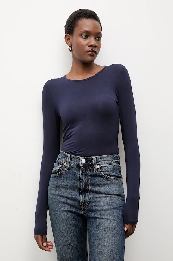 Answear.LAB longsleeve in seta slim blu navy ASC1309.fos