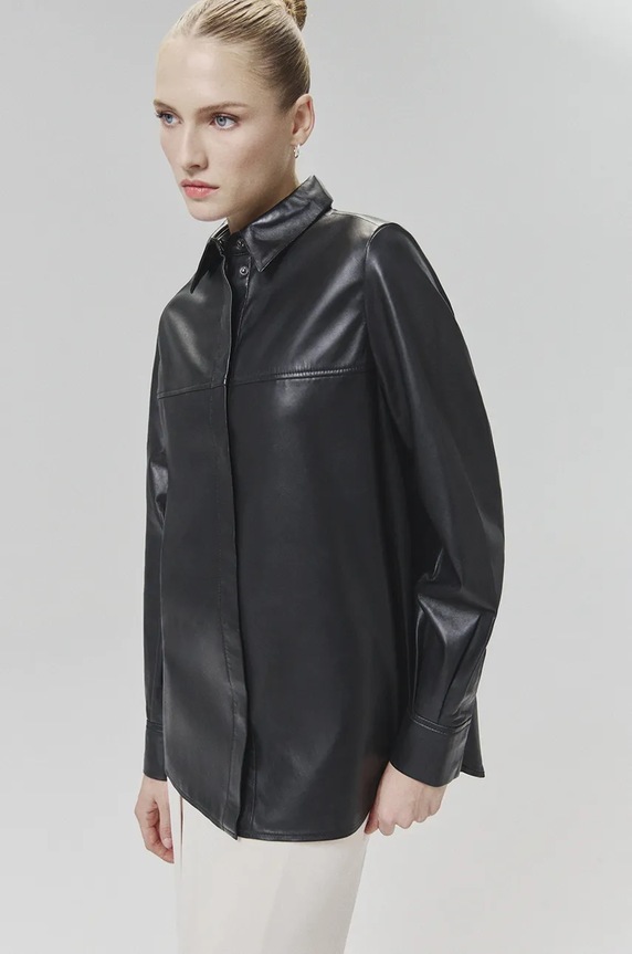 Kožna košulja Answear.LAB bez uzorka crna WA24.KDD0O2