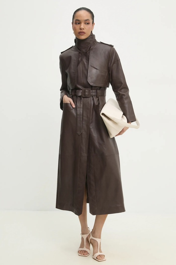 Answear.LAB płaszcz skórzany nieocieplane brązowy WA24.KPD101