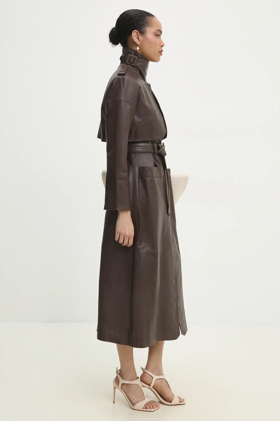 Answear.LAB płaszcz skórzany brązowy WA24.KPD101