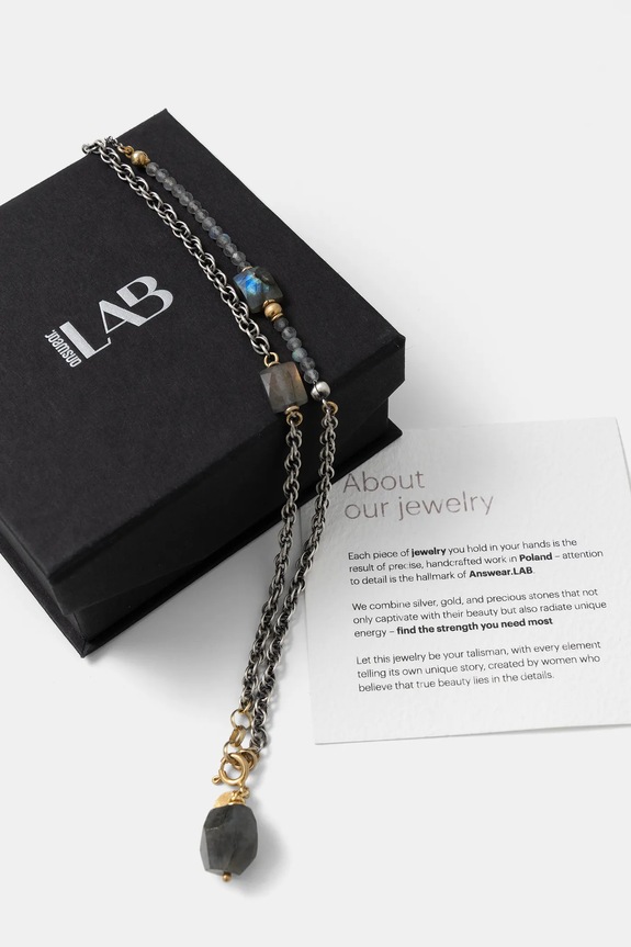 Kiegészítők Answear.LAB kézzel készített labradorit nyaklánc aranyozott ezüstből WA25-ASD015 szürke