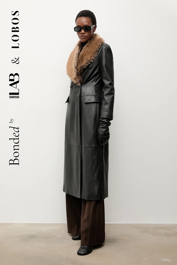 Bonded by Answear.LAB & LOBOS płaszcz skórzany nieocieplane czarny WA25-KPD033