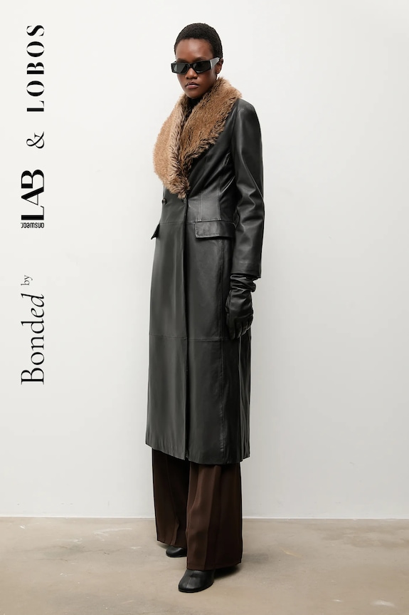 Bonded by Answear.LAB & LOBOS płaszcz skórzany nieocieplane czarny WA25-KPD033
