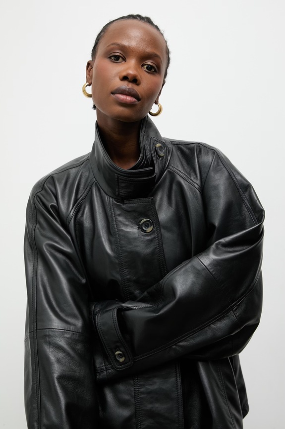 Answear.LAB giacca di mezza stagione da donna in pelle senza nero MELIA