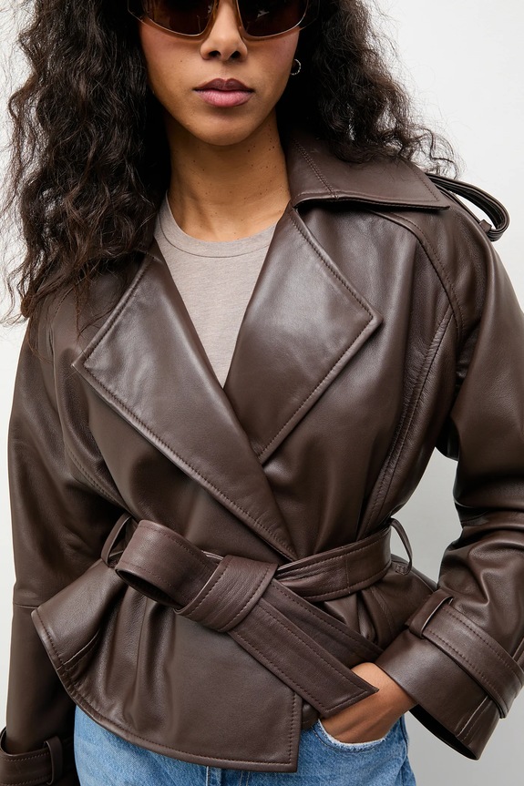 Answear.LAB kratka jakna ženska kožna iz kolekcije Unscripted NOA bez tople podstave smeđa NOA