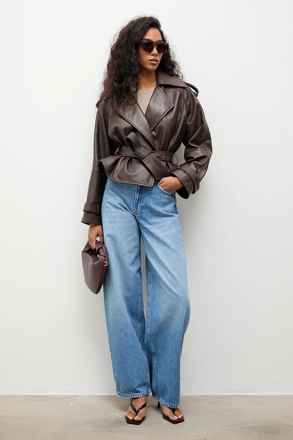 Answear.LAB kratka jakna ženska kožna iz kolekcije Unscripted NOA NOA smeđa WA00