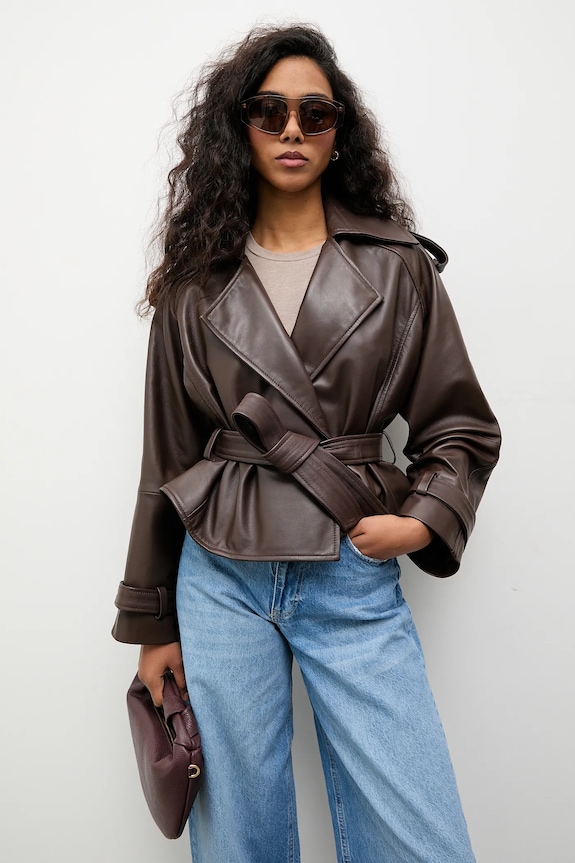 Answear.LAB kratka jakna ženska kožna iz kolekcije Unscripted NOA smeđa NOA