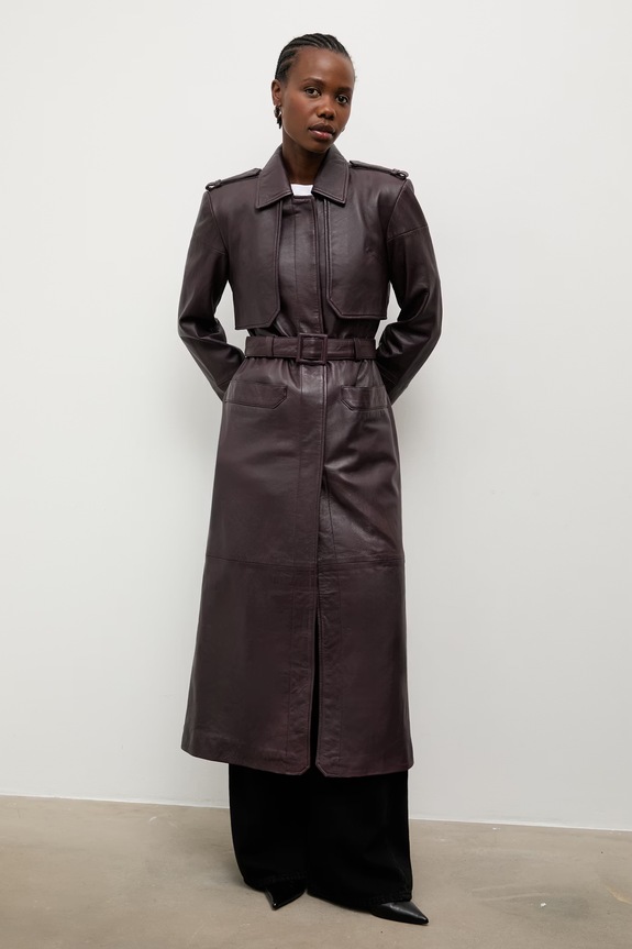 Answear.LAB trench da donna in pelle ICON dalla collezione Unscripted granata ICON