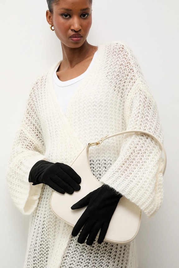 Semišové rukavice Answear.LAB semišová koža čierna PLAIN.GLOVE.fh