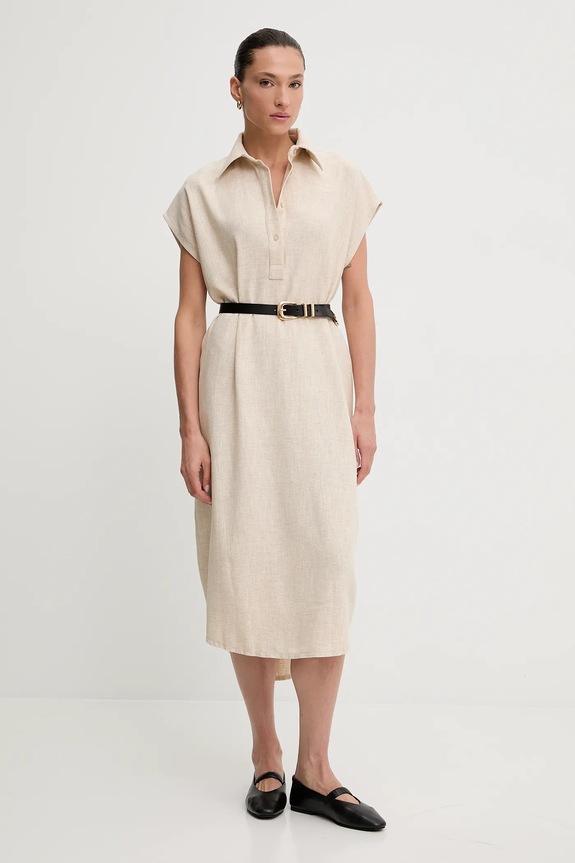 Answear.LAB vestito in lino midi beige sng.152