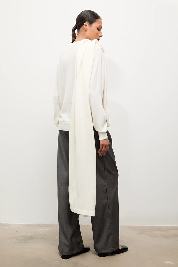 Answear.LAB sweter z wełny merino z szalem okrągły beżowy WA25-SWD022