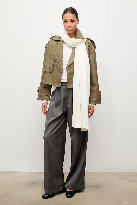 Answear.LAB sweter z wełny merino z szalem WA25-SWD022 beżowy WA25