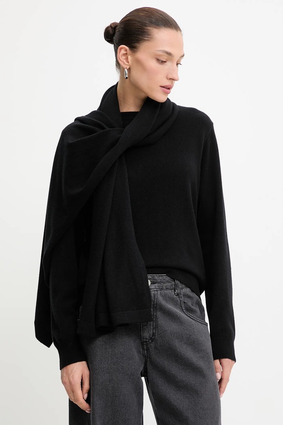 Answear.LAB sweter z wełny merino z szalem WA25-SWD022 czarny