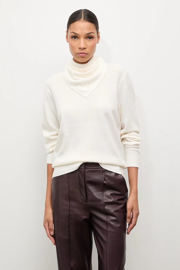 Answear.LAB sweter z wełny merino z apaszką WA25-SWD023 beżowy