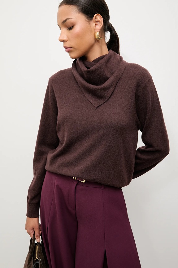 Answear.LAB sweter z wełny merino z apaszką WA25-SWD023 brązowy