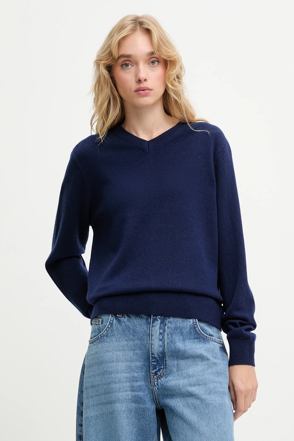 Answear.LAB sweter z wełny merino szpic granatowy WA25-SWD027
