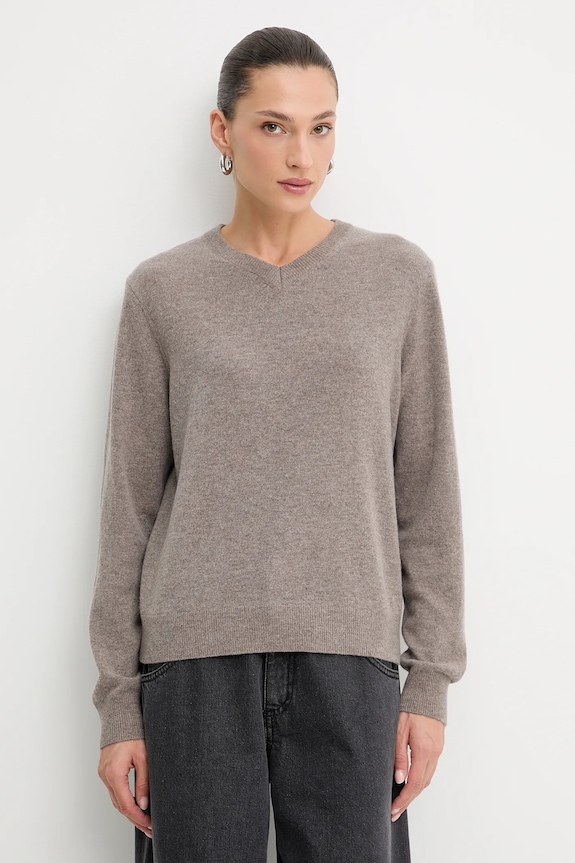 Answear.LAB sweter z wełny merino z szalem brązowy WA25-SWD028