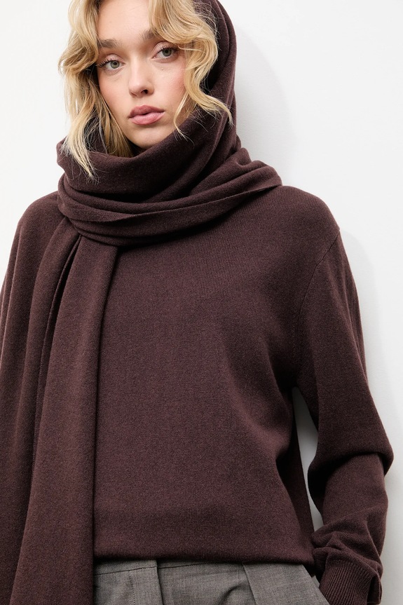 Answear.LAB sweter z wełny merino z szalem szpic brązowy WA25-SWD028