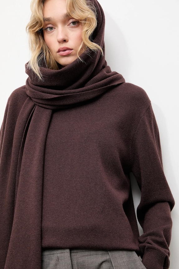 Answear.LAB sweter z wełny merino z szalem szpic brązowy WA25-SWD028