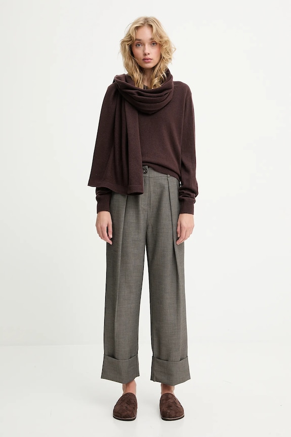 Answear.LAB sweter z wełny merino z szalem WA25-SWD028 brązowy WA25