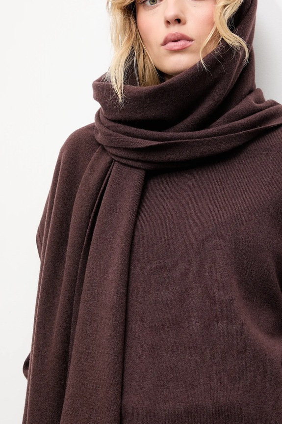 Answear.LAB sweter z wełny merino z szalem WA25-SWD028 brązowy