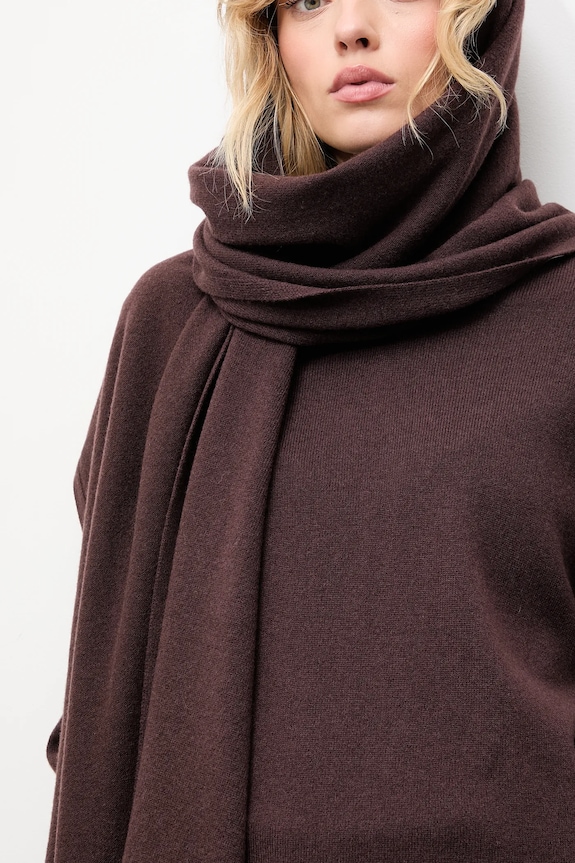 Answear.LAB sweter z wełny merino z szalem WA25-SWD028 brązowy