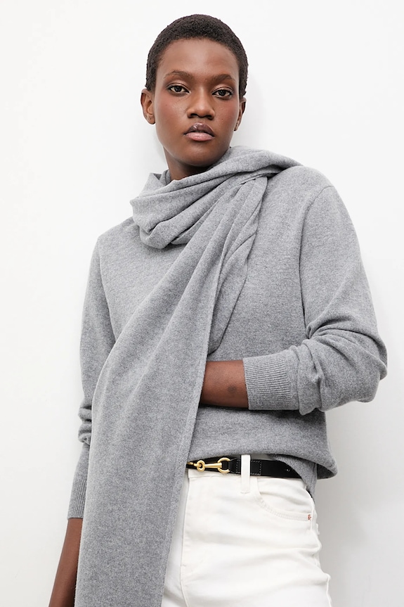 Answear.LAB sweter z wełny merino z szalem szpic szary WA25-SWD028