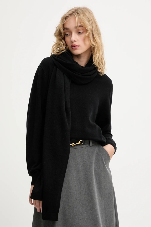 Answear.LAB sweter z wełny merino z szalem szpic czarny WA25-SWD028