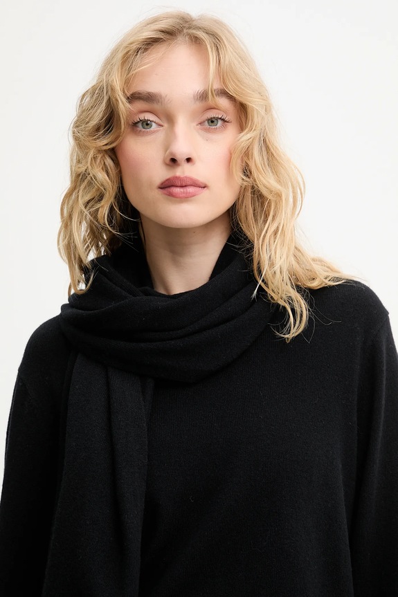 Answear.LAB sweter z wełny merino z szalem WA25-SWD028 czarny