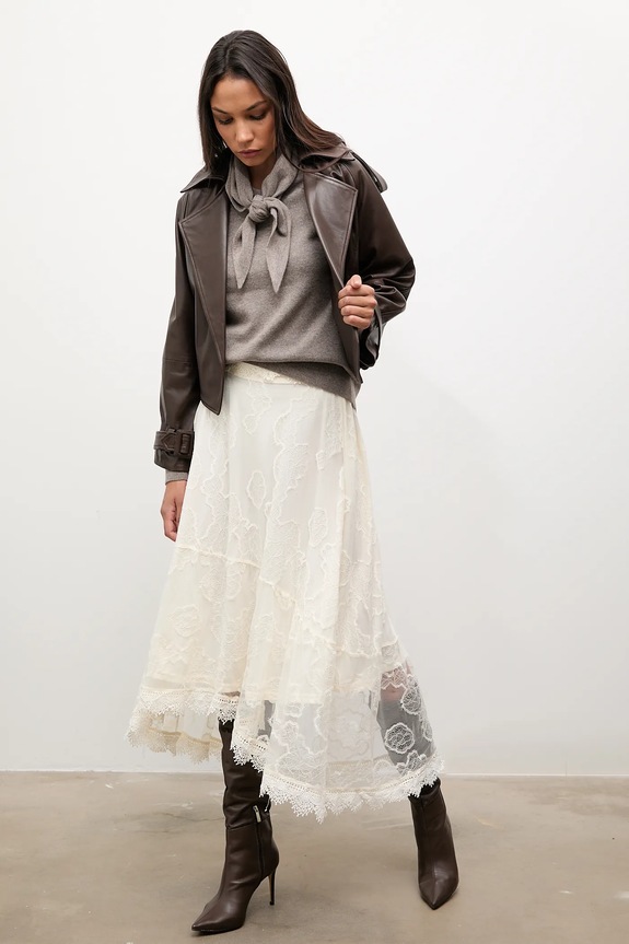 Answear.LAB sweter z wełny merino z apaszką WA25-SWD029 brązowy WA25