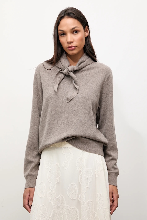 Answear.LAB sweter z wełny merino z apaszką brązowy WA25-SWD029