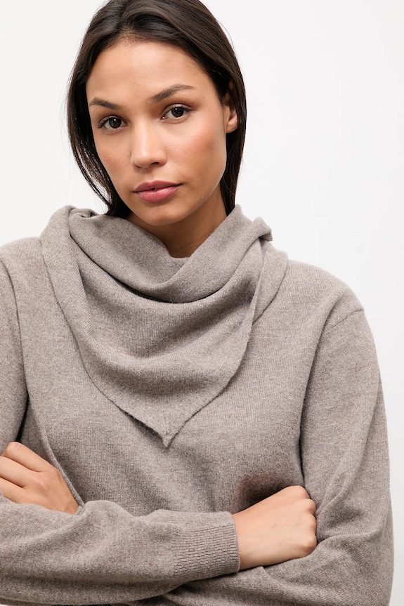 Answear.LAB sweter z wełny merino z apaszką WA25-SWD029 brązowy