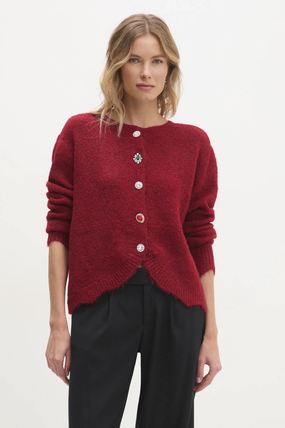 Answear.LAB sweter z wełną okrągły bordowy lu2411