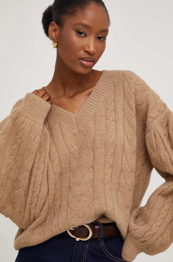 Answear.LAB sweter z dodatkiem wełny szpic brązowy lu4410.FWK