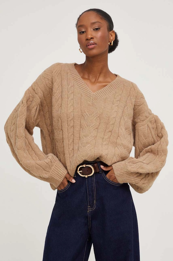 Answear.LAB sweter z dodatkiem wełny brązowy lu4410.FWK
