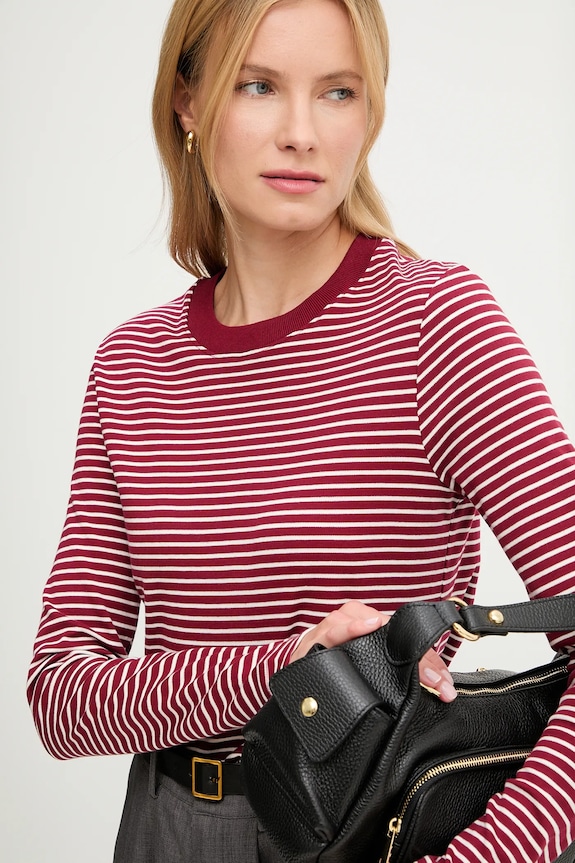 Βαμβακερή μπλούζα με μακριά μανίκια Answear.LAB ρίγες κόκκινο KR.6001.TOS