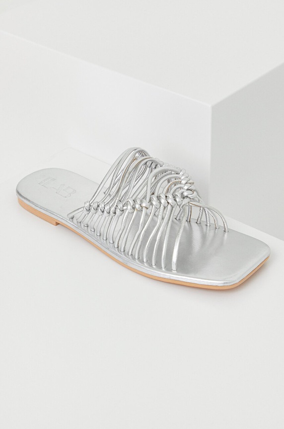 Answear.LAB ciabatte slide in pelle pelle fiore argento 2022.321.AT