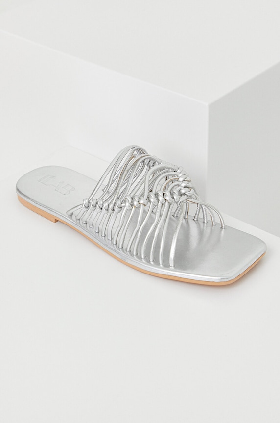 Answear.LAB ciabatte slide in pelle pelle fiore argento 2022.321.AT