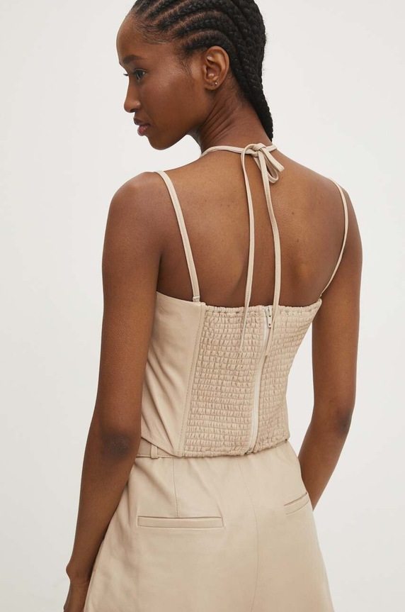 Answear.LAB top skórzany casual beżowy WS24.BDD001