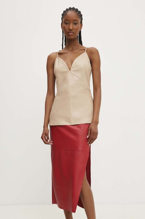 Answear.LAB top skórzany casual beżowy WS24.BDD002