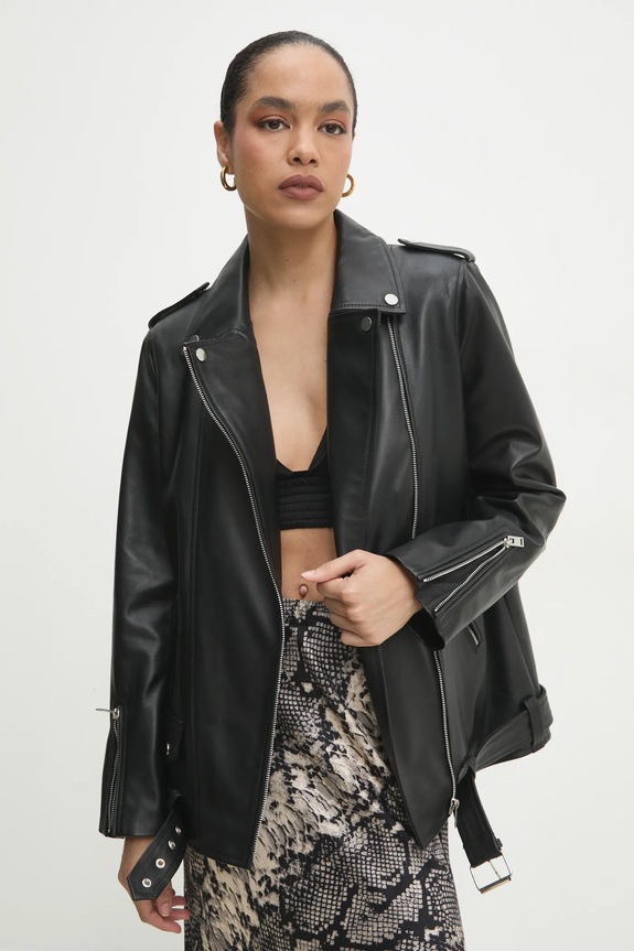 Answear.LAB kurtka skórzana nieocieplane czarny WS24.KUD001