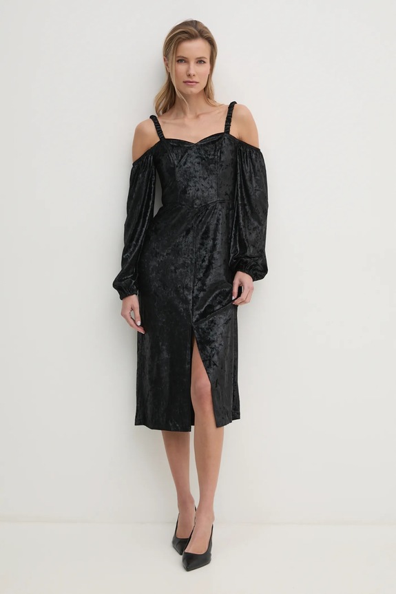 Answear.LAB sukienka welurowa WS24.SUD003 czarny WS24