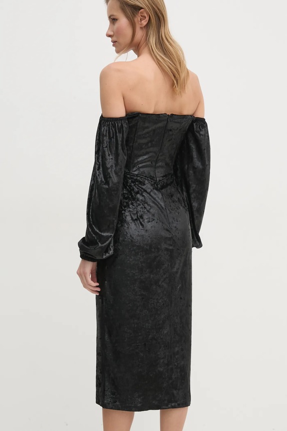 Answear.LAB sukienka welurowa czarny WS24.SUD003