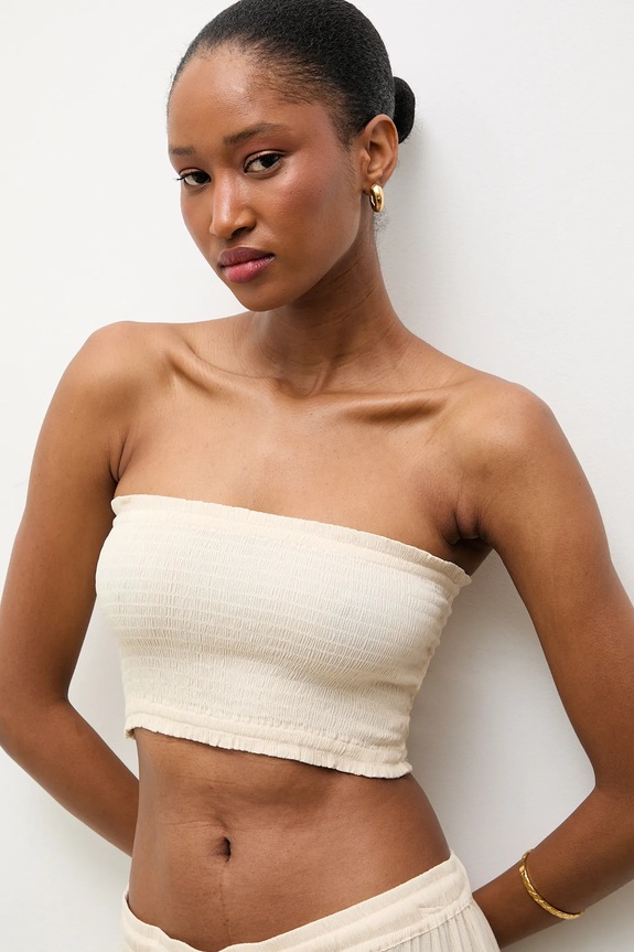 Answear.LAB crop top damski z wiskozy z elastanem beżowy BUSTIER.hak