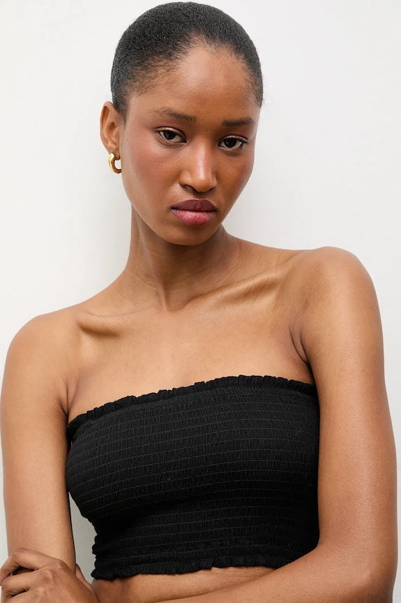 Answear.LAB crop top damski z wiskozą czarny BUSTIER.hak